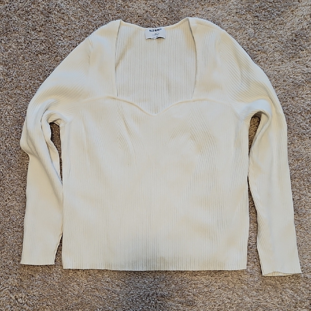 Old Navy White Ribbed Sweetheart Sweater XXL